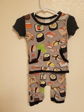 Ready Set Romper Sushi Print Short Sleeve Pajama Bamboo Sleeper- Gray & Black
